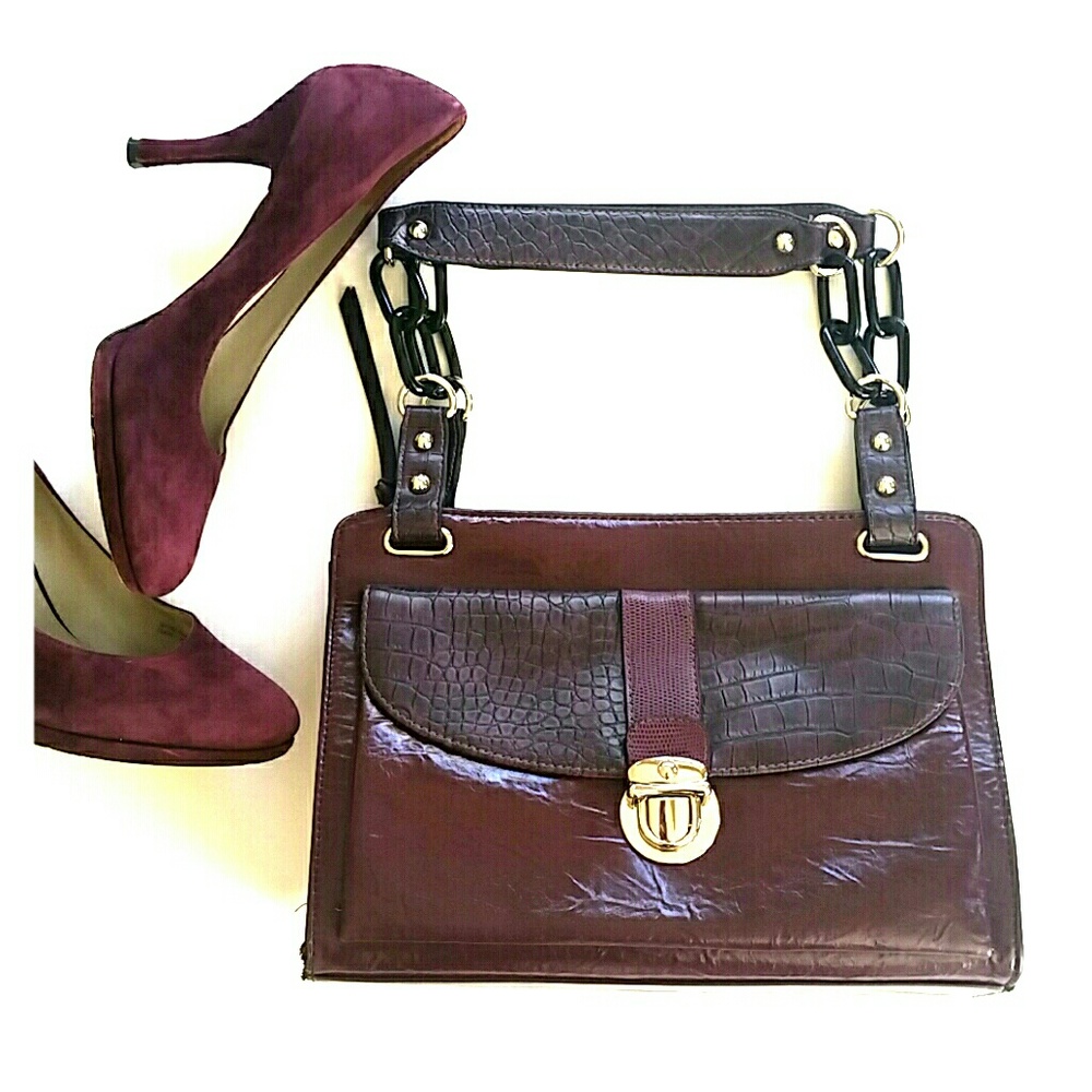 EXPRESS Purple Wine Satchel Attaché Handle Bag - Picture 7 of 8